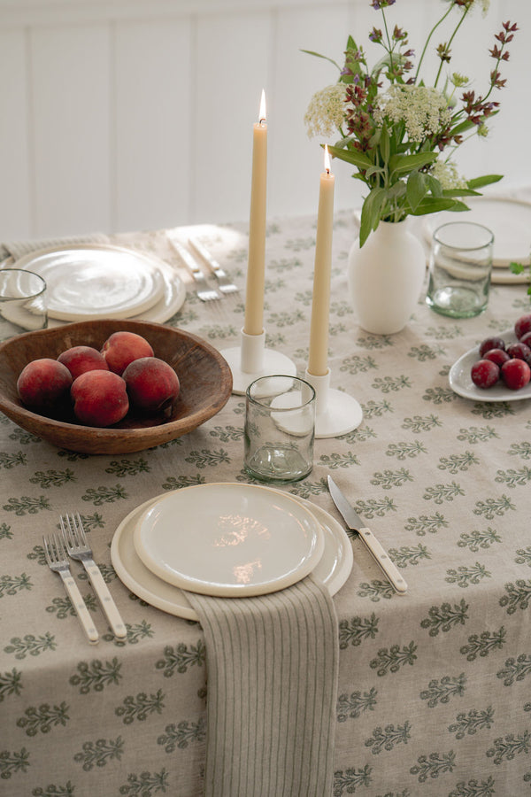 Green Stripe on Natural Linen Napkin